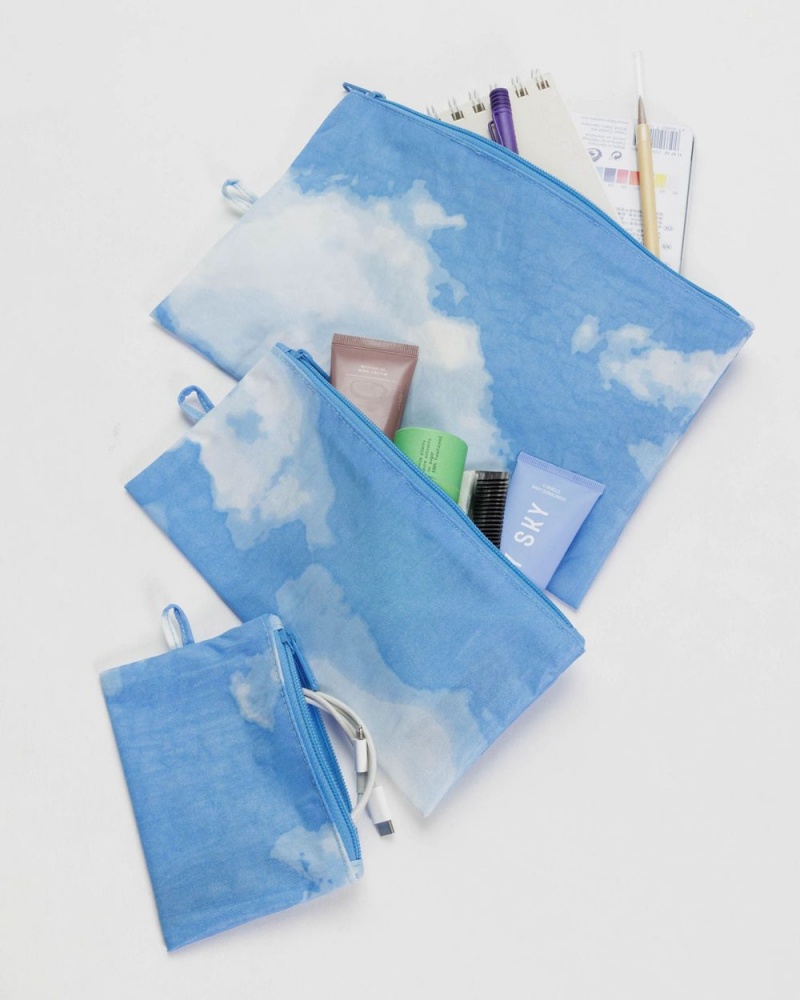 Bolso Pequeño Baggu Flat Pouch Set Azules Blancas | 704512-ROF
