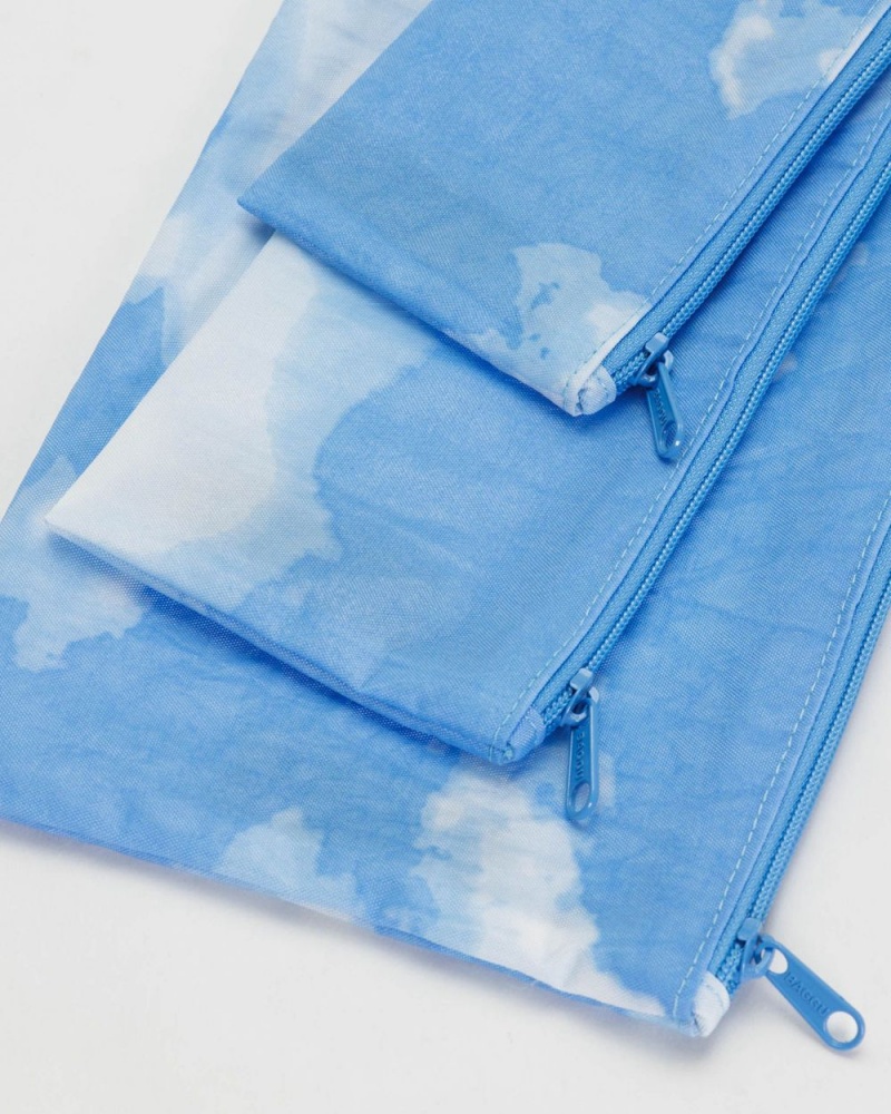 Bolso Pequeño Baggu Flat Pouch Set Azules Blancas | 704512-ROF